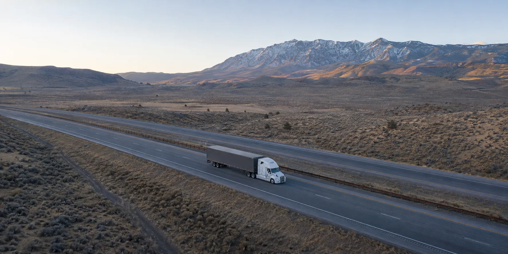 Tractor-trailer traveling through the Carson City high-desert basin